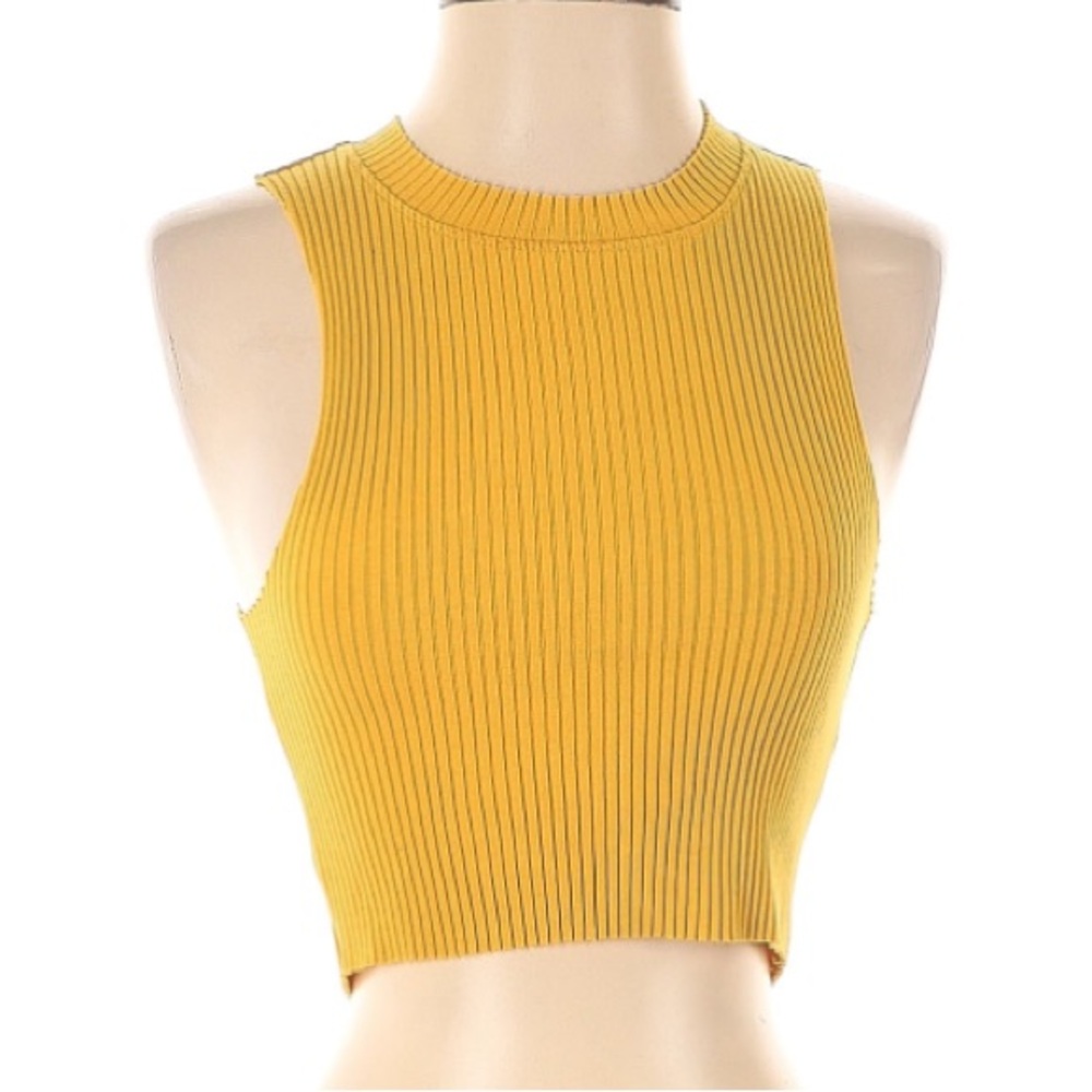 Yellow Ribbed Crop Tank Top